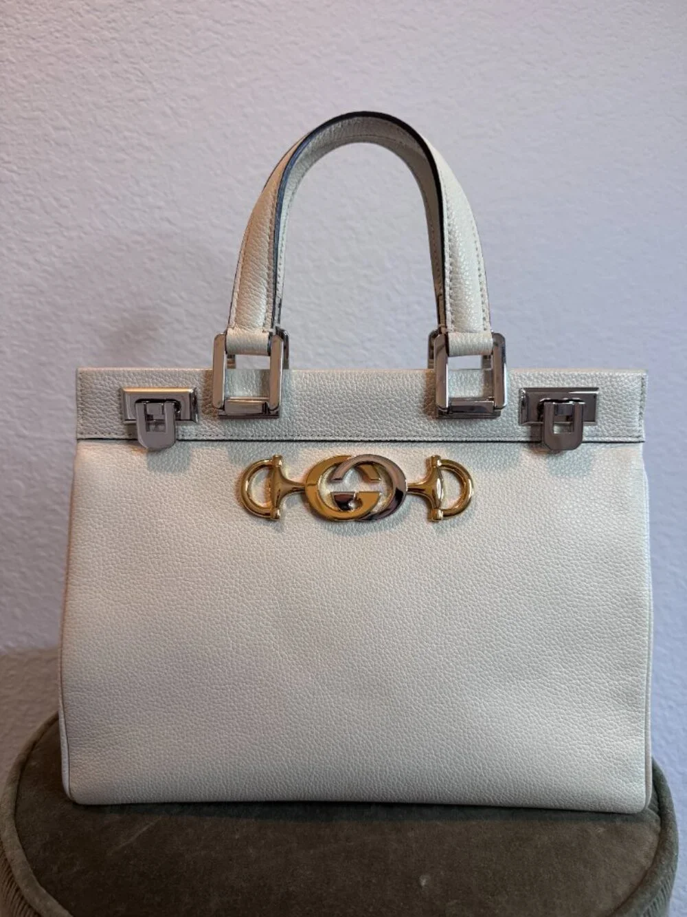 Gucci Zumi White Leather Top Handle Bag Crossbody